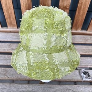 Light Green Plaid Bucket Hat with Fringe